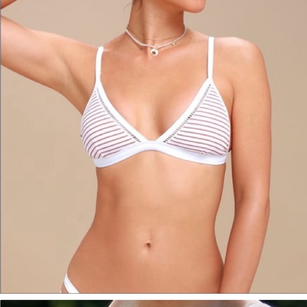 Rhythm Teal and White Striped Bikini Top